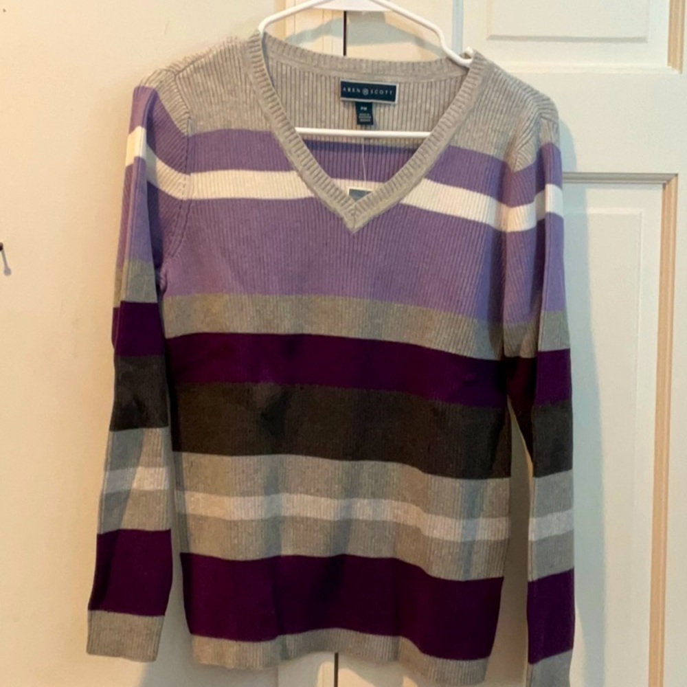 NWT Karen Scott striped lavender pullover cozy knit sweater, PM